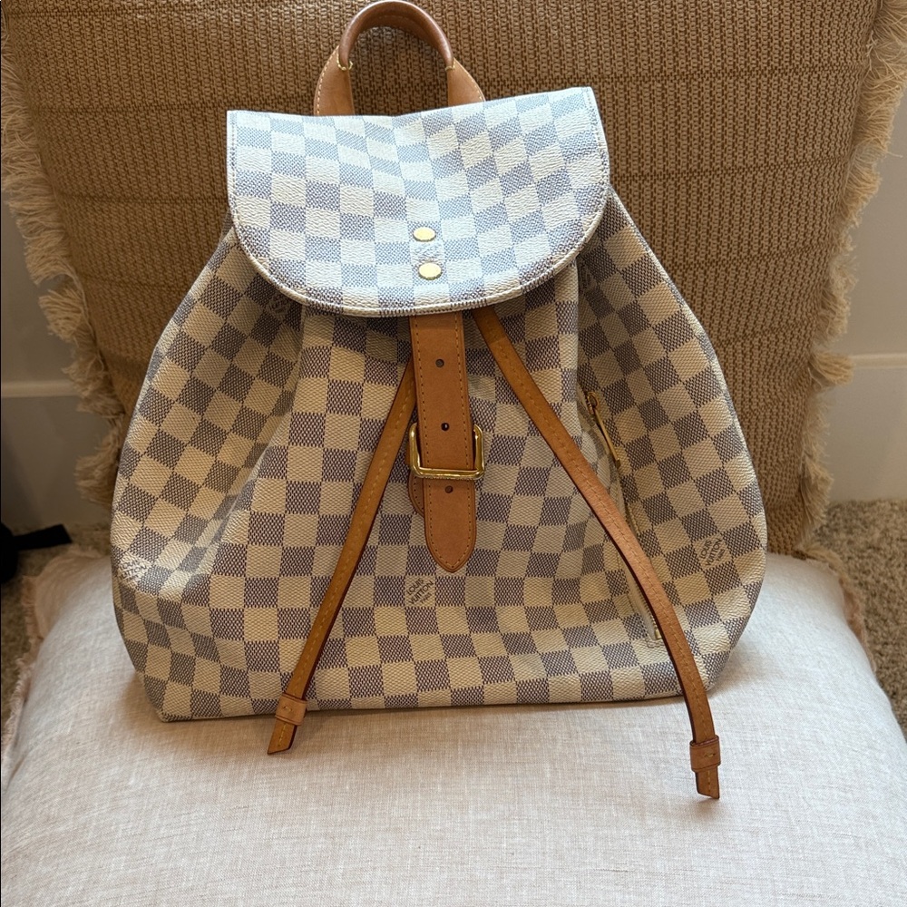 Louis Vuitton Damier Azur Backpack in Cream and Tan